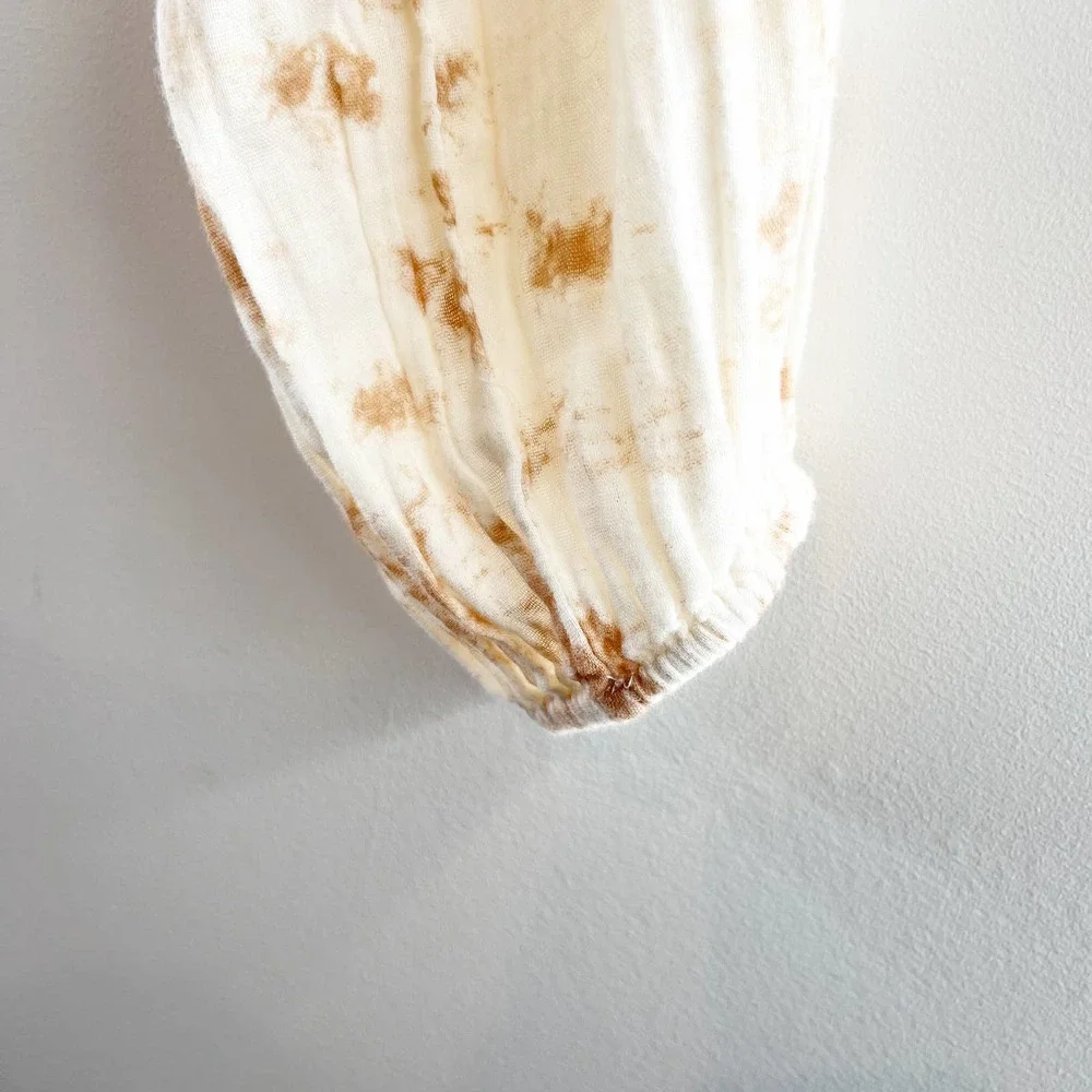 Zara Cream Tie-Dye Eyelet Lace Cropped Blouse